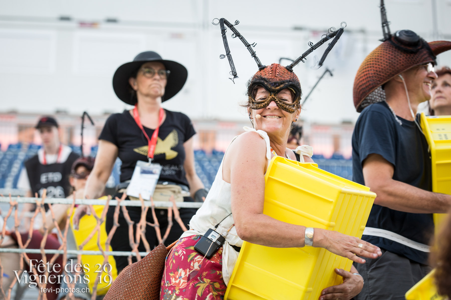 Vevey, le 2 juillet, répétition de la fête des vignerons dans l'arène. - Choristes-percussionnistes, Fourmis, Percussionnistes, Répétitions, Sauterelles, Photographies de la Fête des Vignerons 2019.