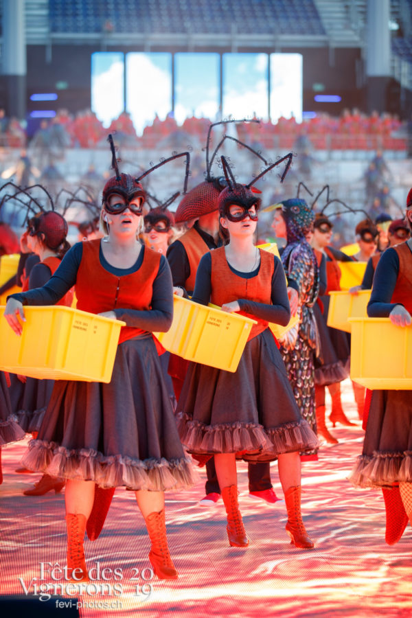 Filage en costumes - Choristes-percussionnistes, Fourmis, Musiciens de la Fête, Vendanges, Photographies de la Fête des Vignerons 2019.
